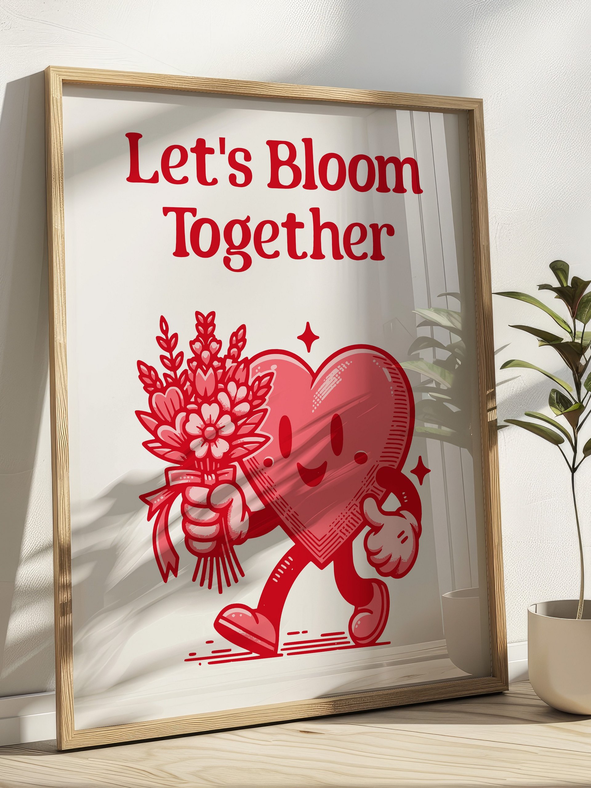 Let's Bloom Together Heart Mascot Retro Art Print product image (1)