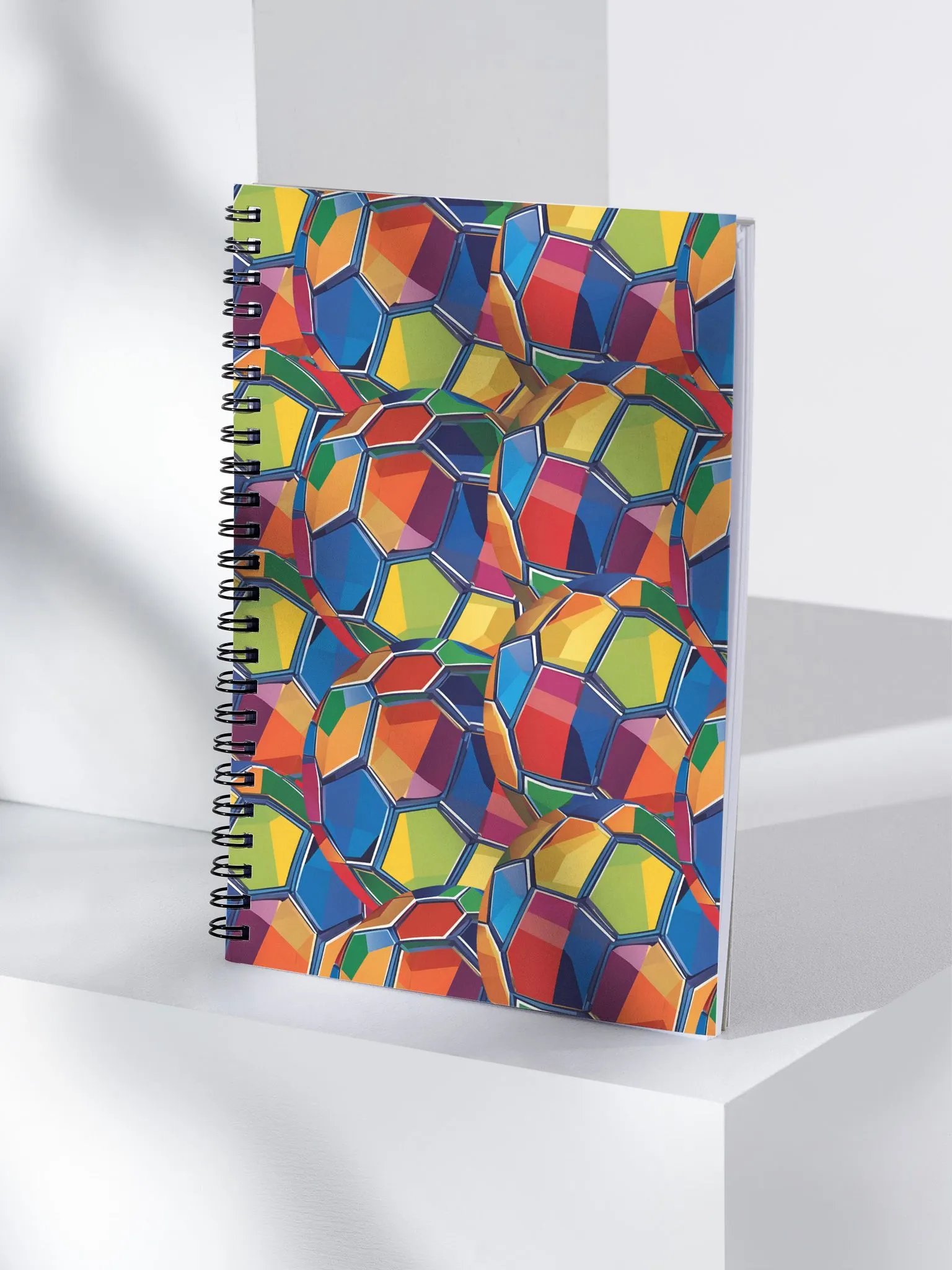 Geometric Multi-colored Patterned Soccer Balls Spiral Notebook product image (4)