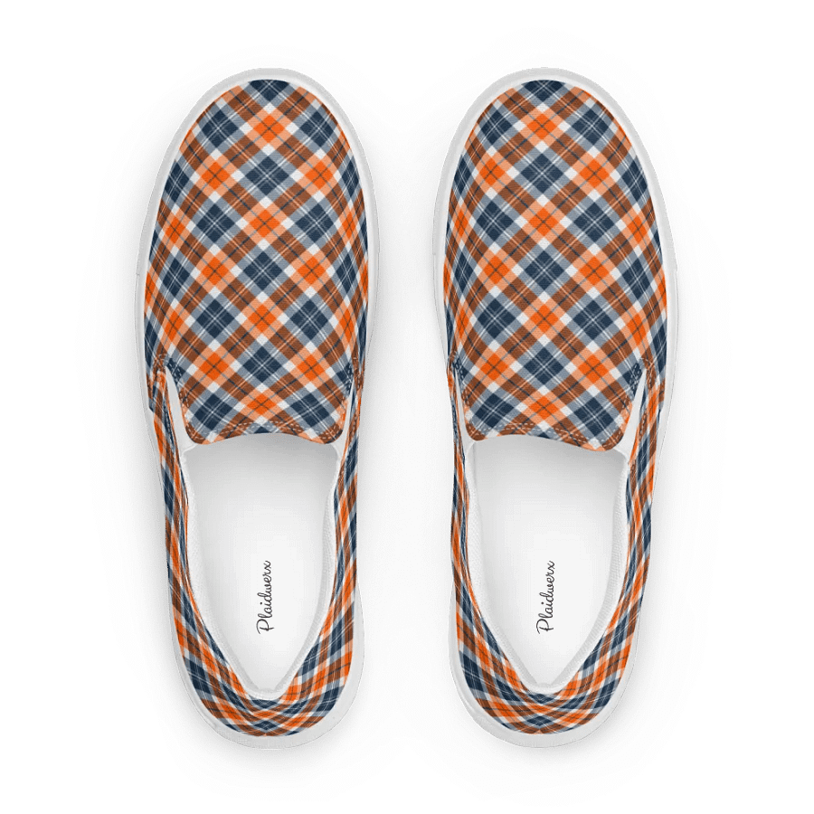 Orange and Blue Sporty Plaid Women's Slip On Shoes product image (1)