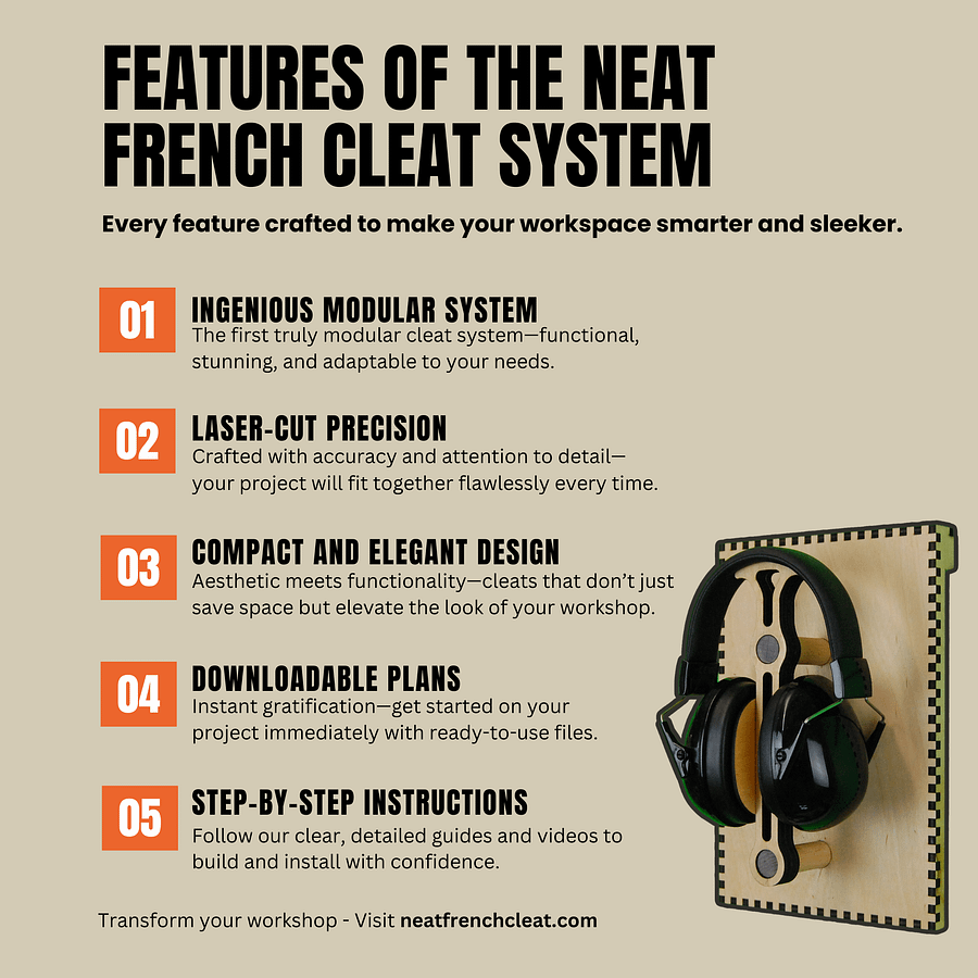French Cleat Pro Bundle | 67 Premium Woodworking Plans for Shelves, Tool Holders & Wall Storage product image (6)