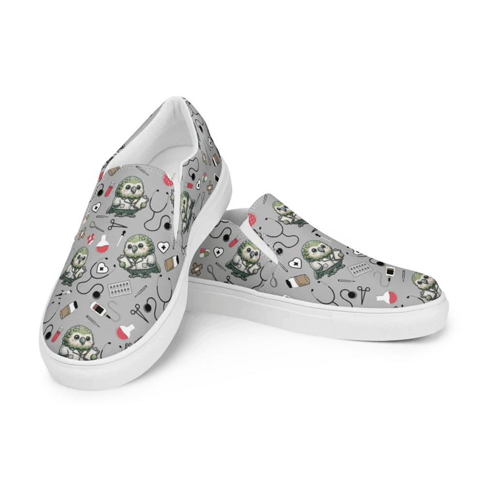 Cute Medical Kakapo Slip-On Canvas Shoes (Grey) product image (1)
