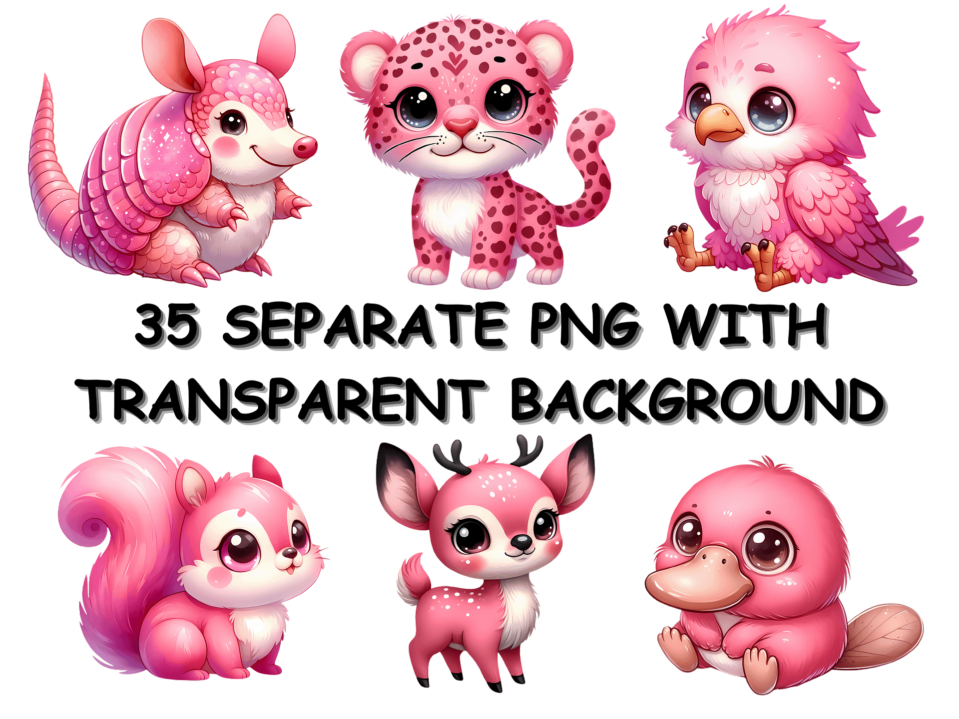 Watercolor A Cute Pink Baby Animals PNG, Clipart, Instant Download, Transparent Animals Bundle, Cute  Pets Clipart, Watercolor PNG Bundle product image (3)
