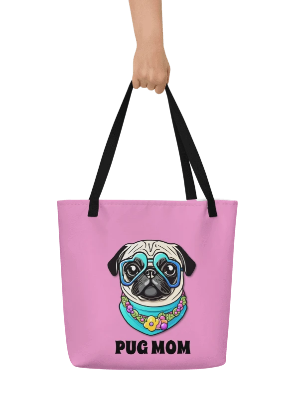 Retro Pug Mom Tote Bag With Pocket-Purple product image (1)