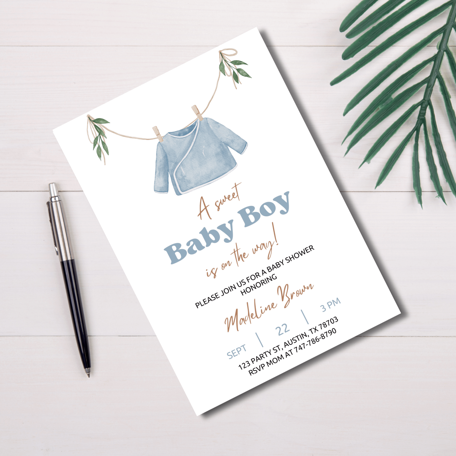 Baby Boy Shower Invitation Template – Canva Editable Onesie Invite product image (2)