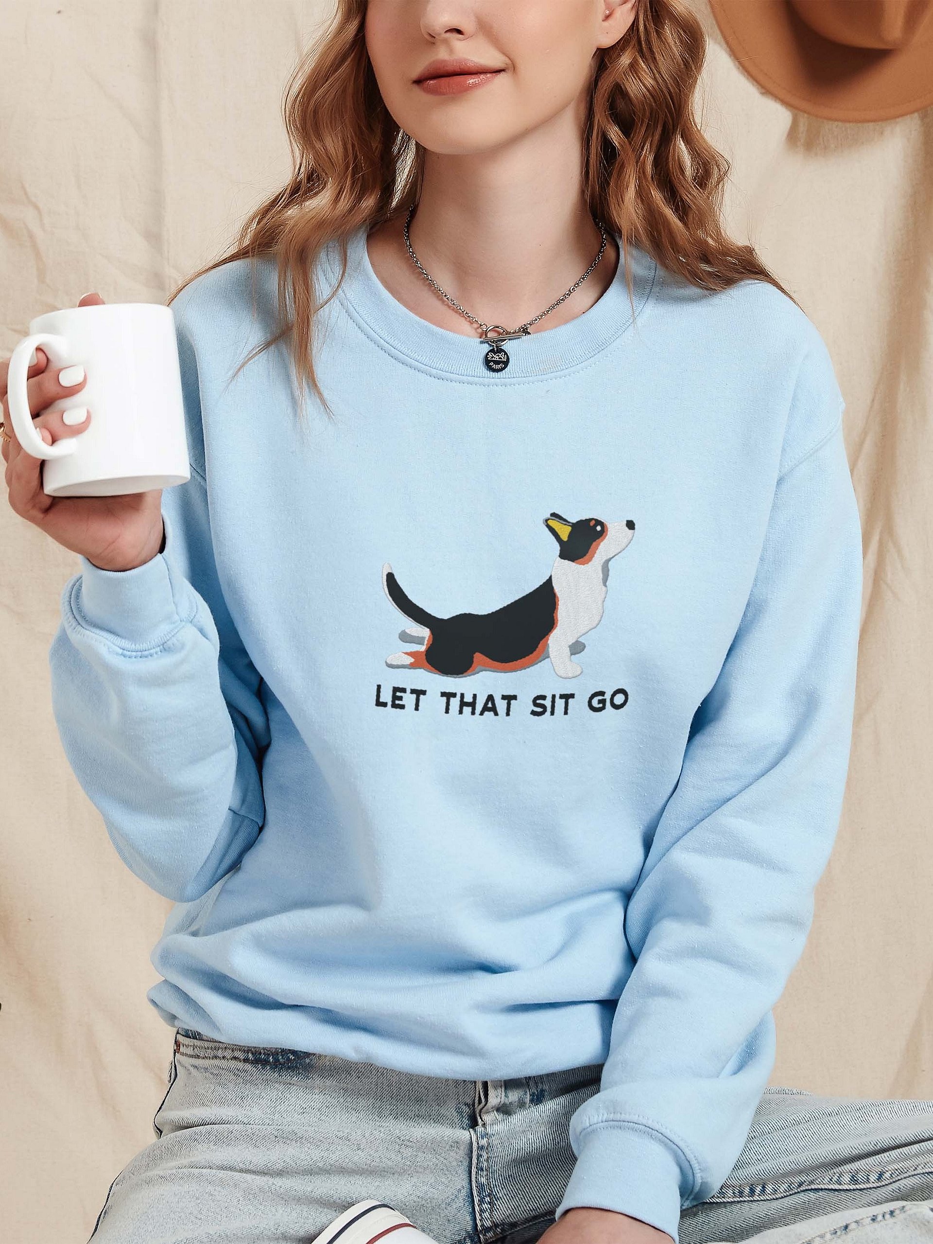 Let That Sit Go Sweatshirt (Embroidered) of a Cardigan Welsh Corgi(Tricolor) product image (2)