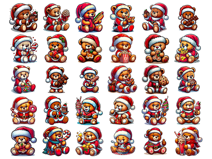 Teddy Bear Wearing Santa Claus Clothes Eat Junk Food PNG, Cute  Christmas Clipart, PNG Download, Christmas PNG Bundle product image (2)
