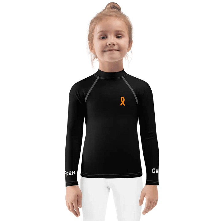White HApex Gear White Logo Cancer Awareness Orange Ribbon. Black Kids Rash Guard product image (1)