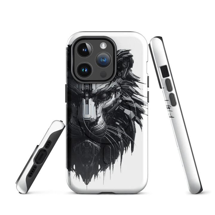MagSafe® Tough Case for iPhone® | Obsidian Roar: AI-Designed Black Iron Lion Robot product image (3)