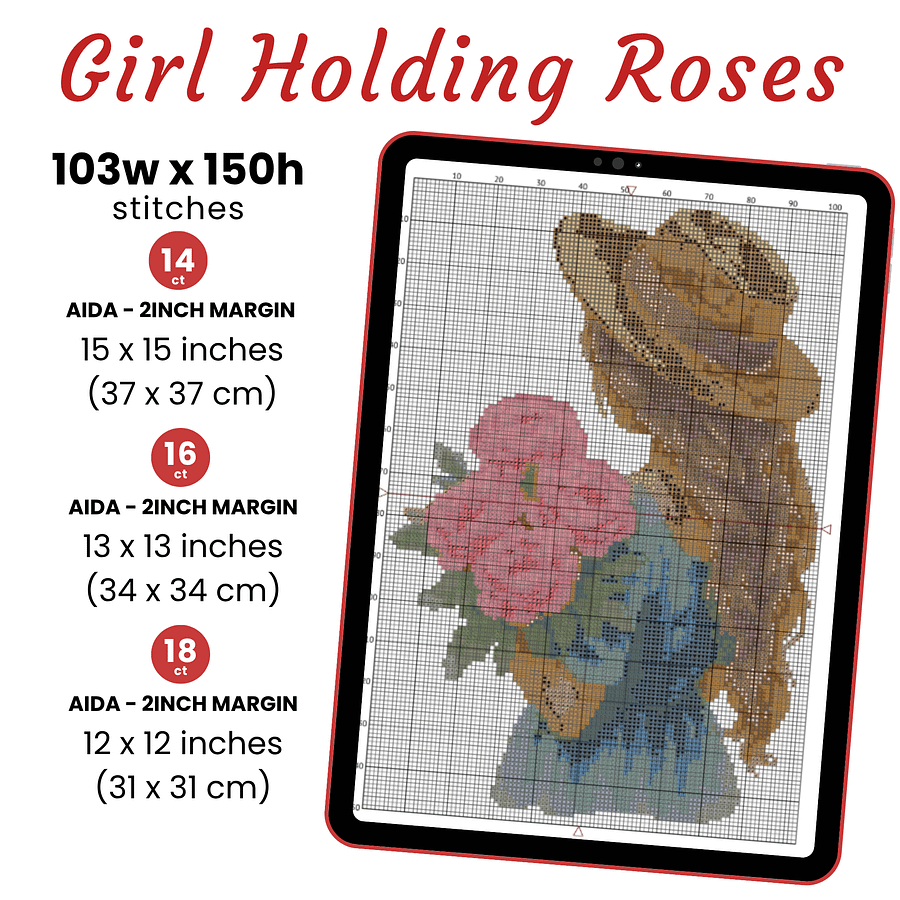 Girl With Pink Roses Cross Stitch Pattern product image (2)