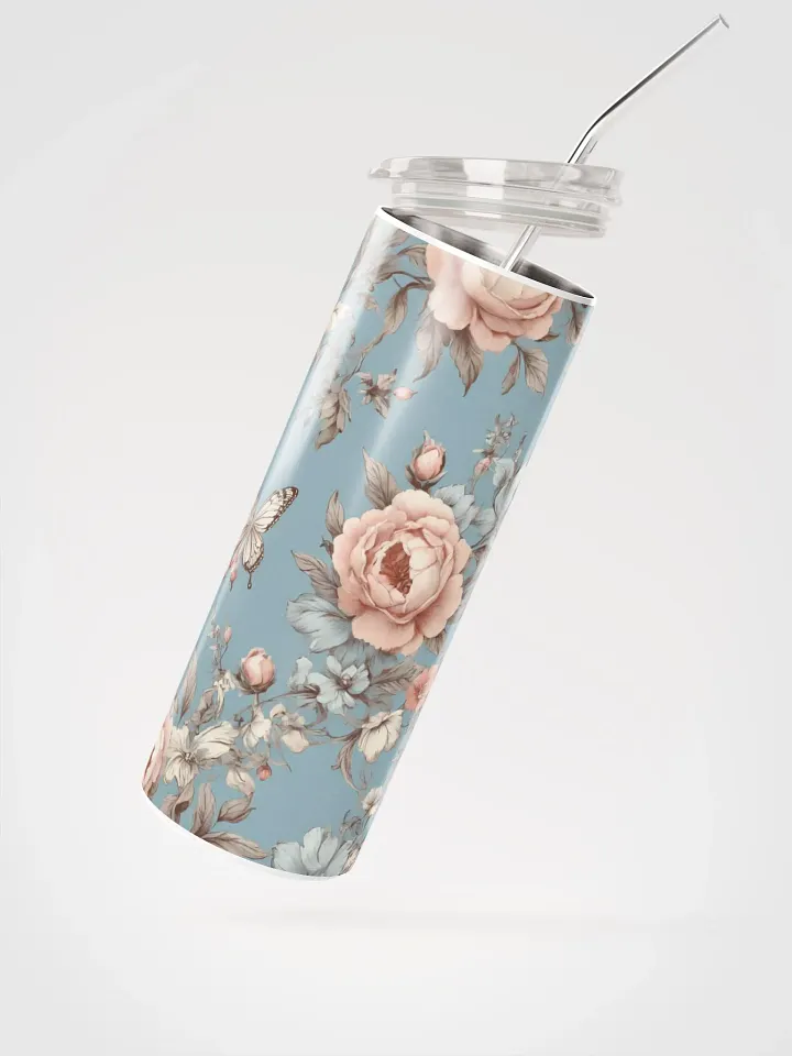 Elegant Vintage Blue Coquette Tumbler: Eco-Friendly Stainless Steel with Straw product image (2)