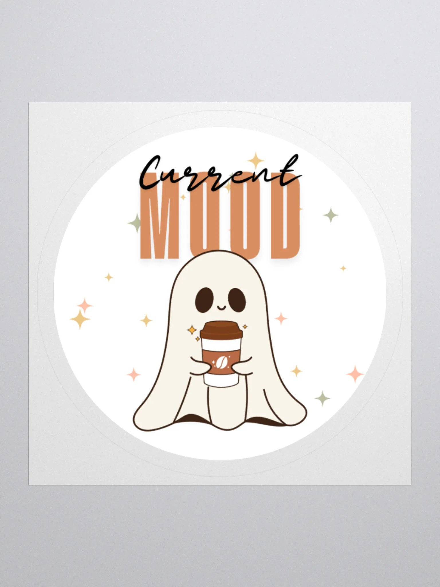 Current Mood // Ghost and Coffee // Circle Sticker product image (1)