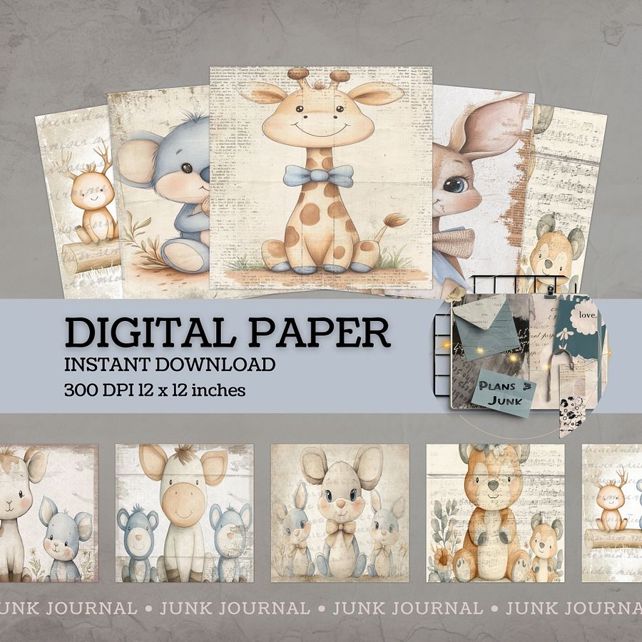 Nursery Animals - Digital Papers V8- Commercial Use product image (1)