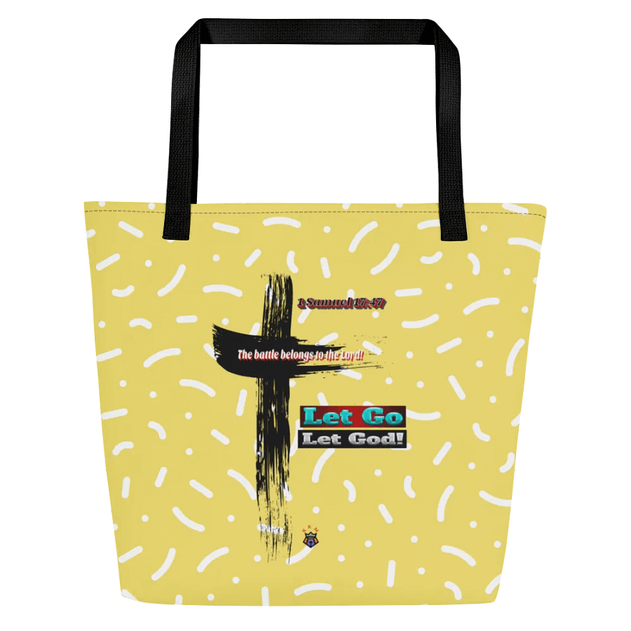 Yellow with Dots and Dashes Let Go and Let God Tote Bag with Pocket product image (2)