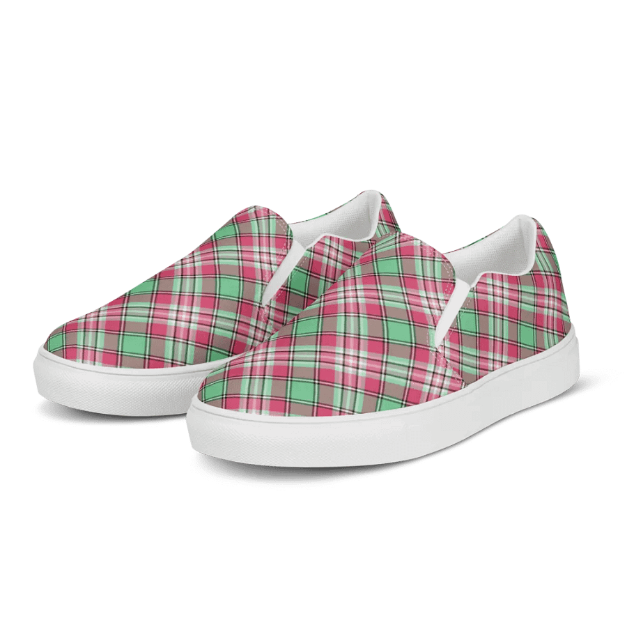 Mint Green and Pink Plaid Women's Slip-On Shoes product image (3)