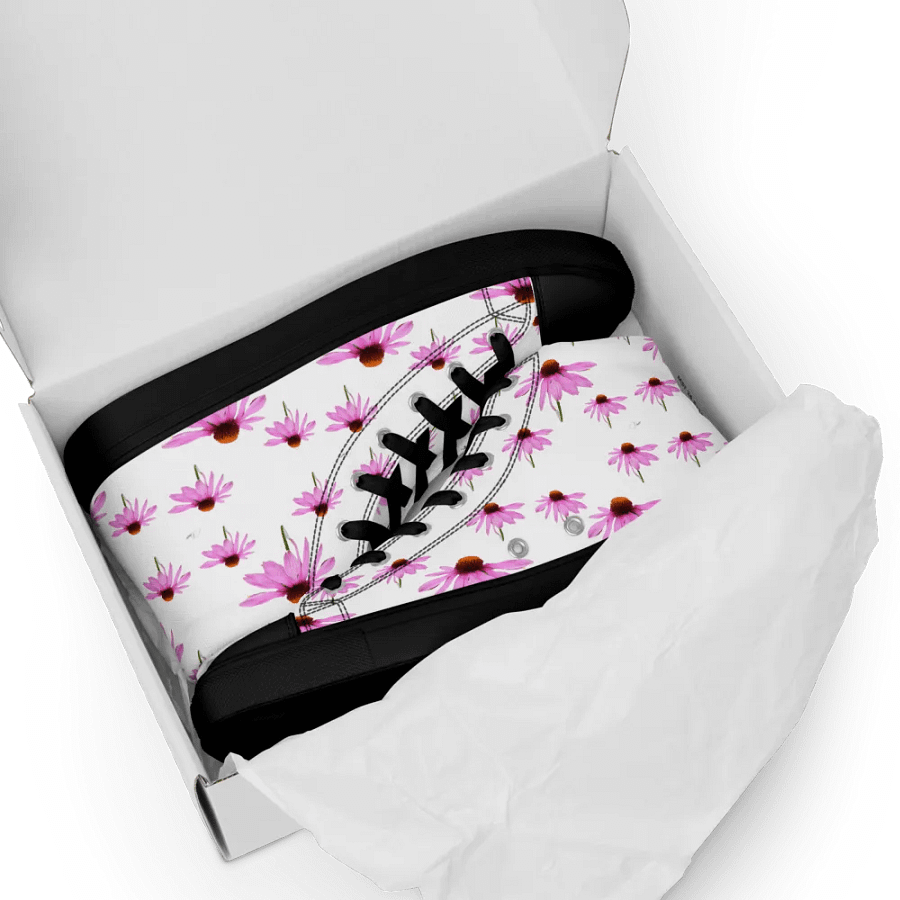 Abstract Delicate Pink Repeating Cone Flowers Women's Black Toe High Top Canvas Shoes product image (8)