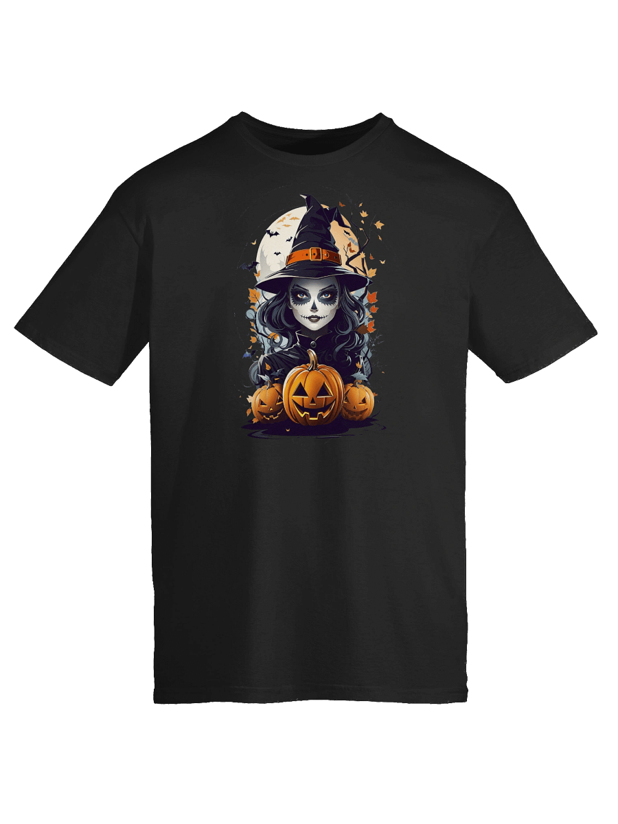 Witch and Pumpkins T-Shirt – Spooky Halloween Witch Tee, Gothic Jack-o’-Lantern Shirt product image (59)