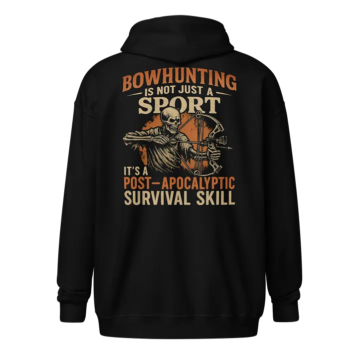 Post-Apocalyptic Bowhunting Zip Hoodie – Skeleton Archer Design product image (1)