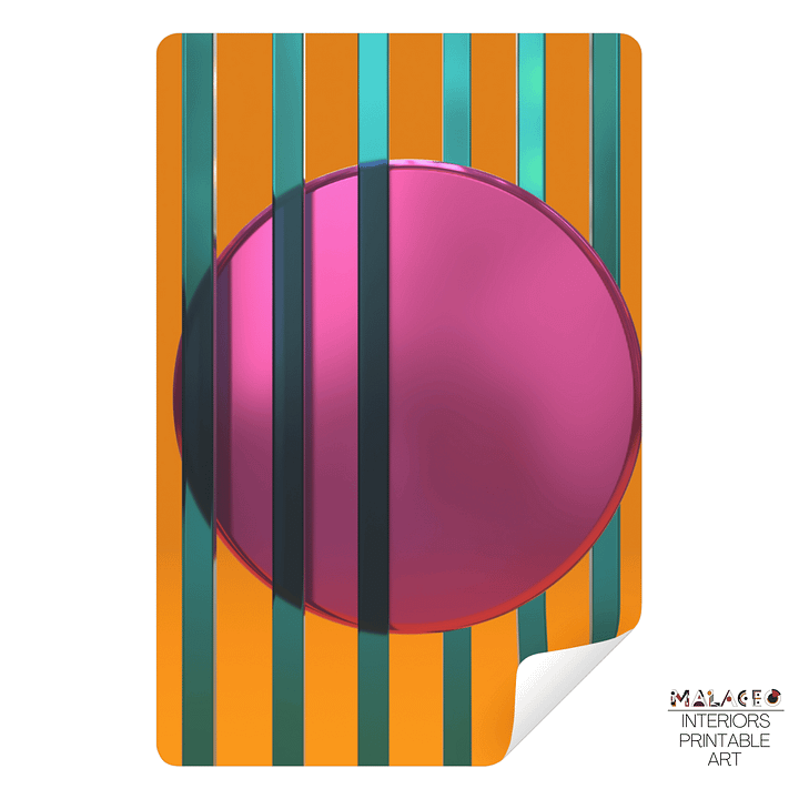 Minimalist 3D Digital Art | Teal Lines Plum Circle on Orange Background product image (2)