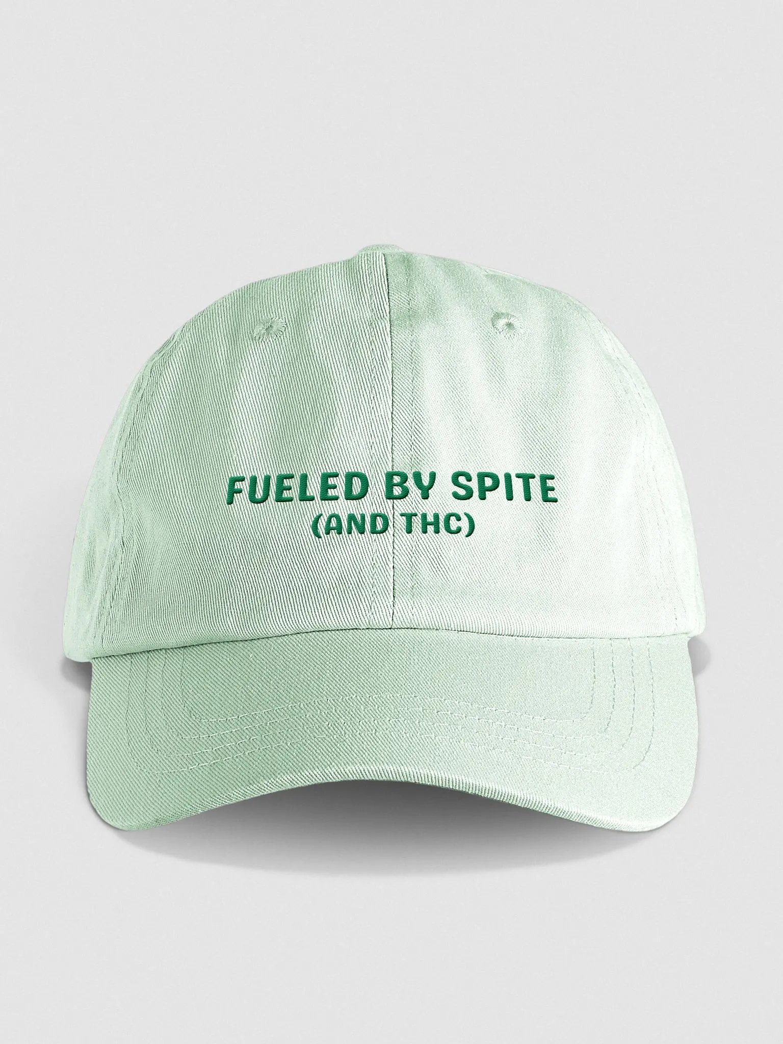 FUELED BY SPITE (green thread) embroidered pastel dad hat product image (1)