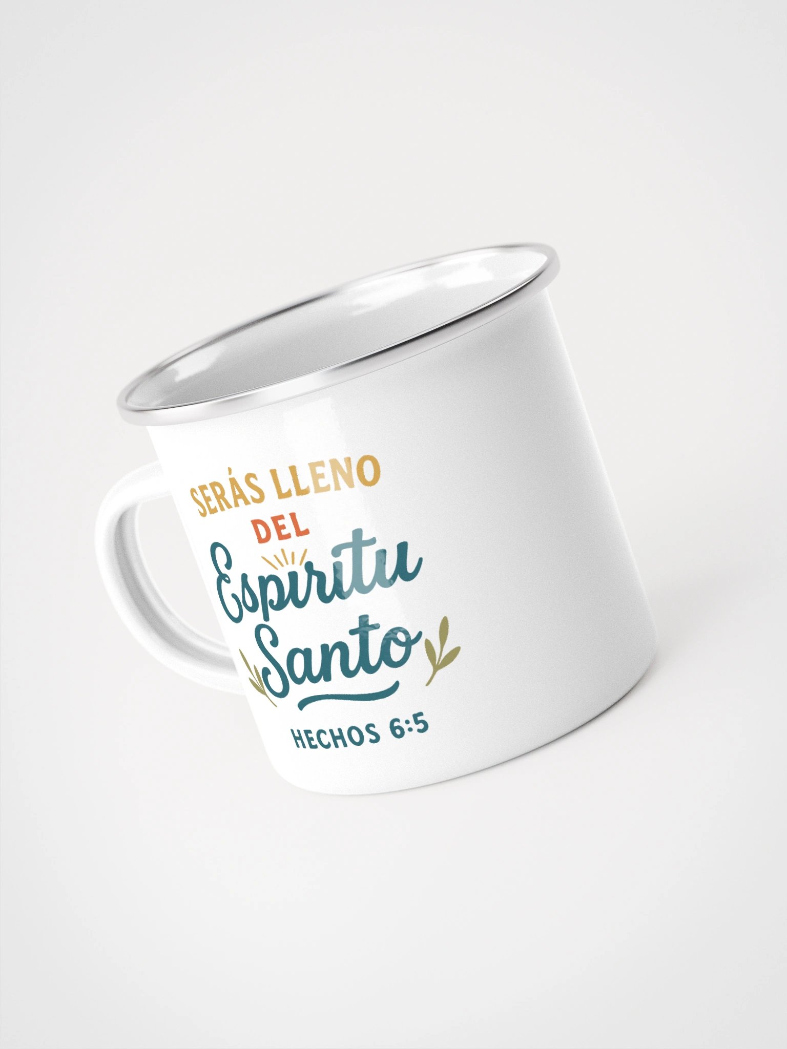 Enamel Christian Mug – “Serás Lleno del Espíritu Santo” – Spanish Acts 6:5 product image (1)