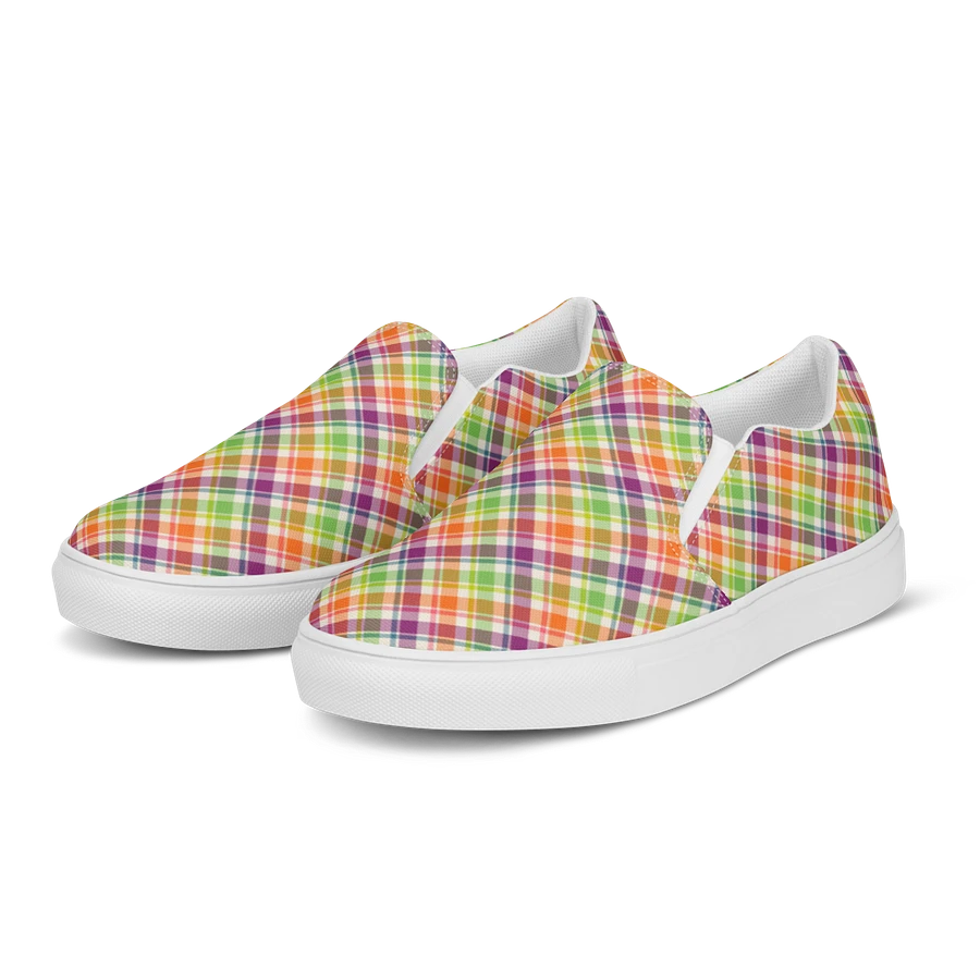 Purple, Orange, and Lime Green Plaid Women's Slip-On Shoes product image (3)