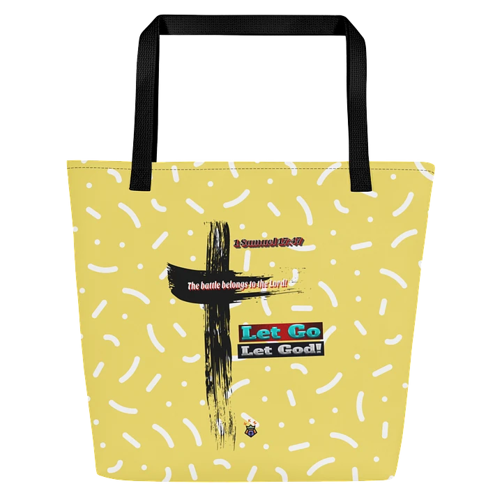 Yellow with Dots and Dashes Let Go and Let God Tote Bag with Pocket product image (1)