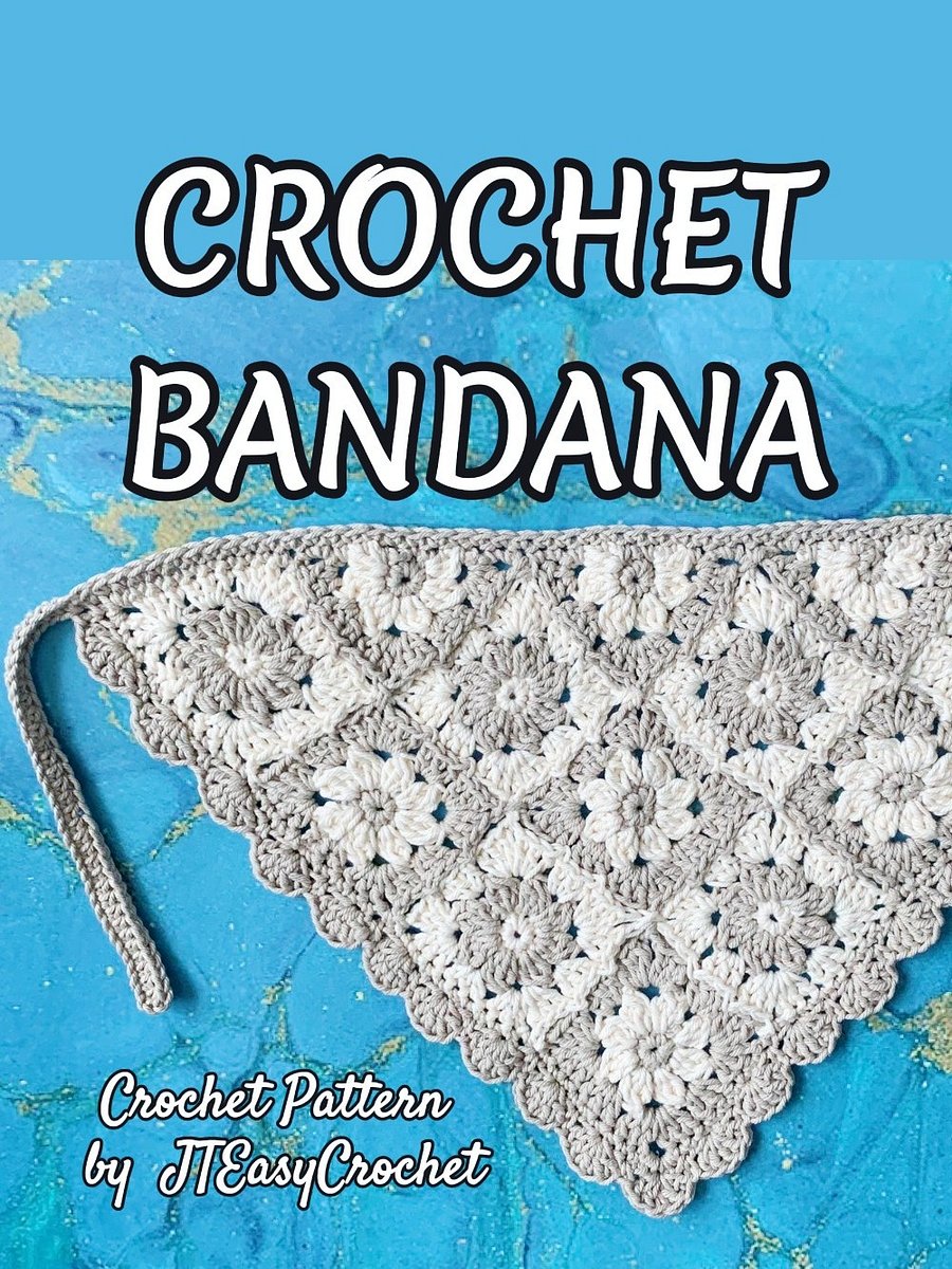 Flower Granny Square Bandana Easy Crochet Pattern Retro Lace Kerchief product image (10)