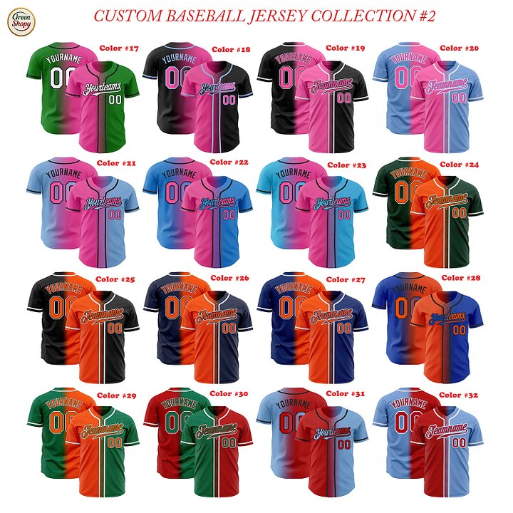 Authentic Gradient Fashion Baseball Jersey Left Right Colors with Line, Personalized Sport Jersey, Two Tones product image (2)