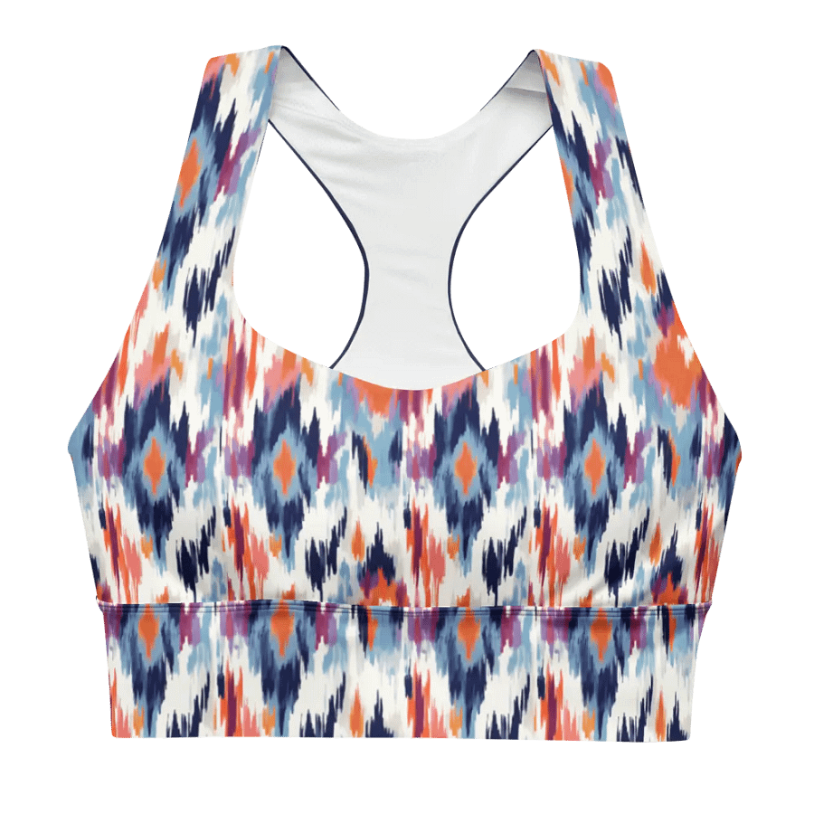 Abstract Ikat Blue Longline Sports Bra product image (4)