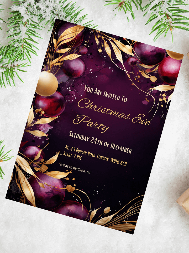 Luxury Purple and Gold Christmas Party Invitation | Editable in Canva | Christmas Party Printable | Holiday Invitation Template | Canva Edit product image (1)