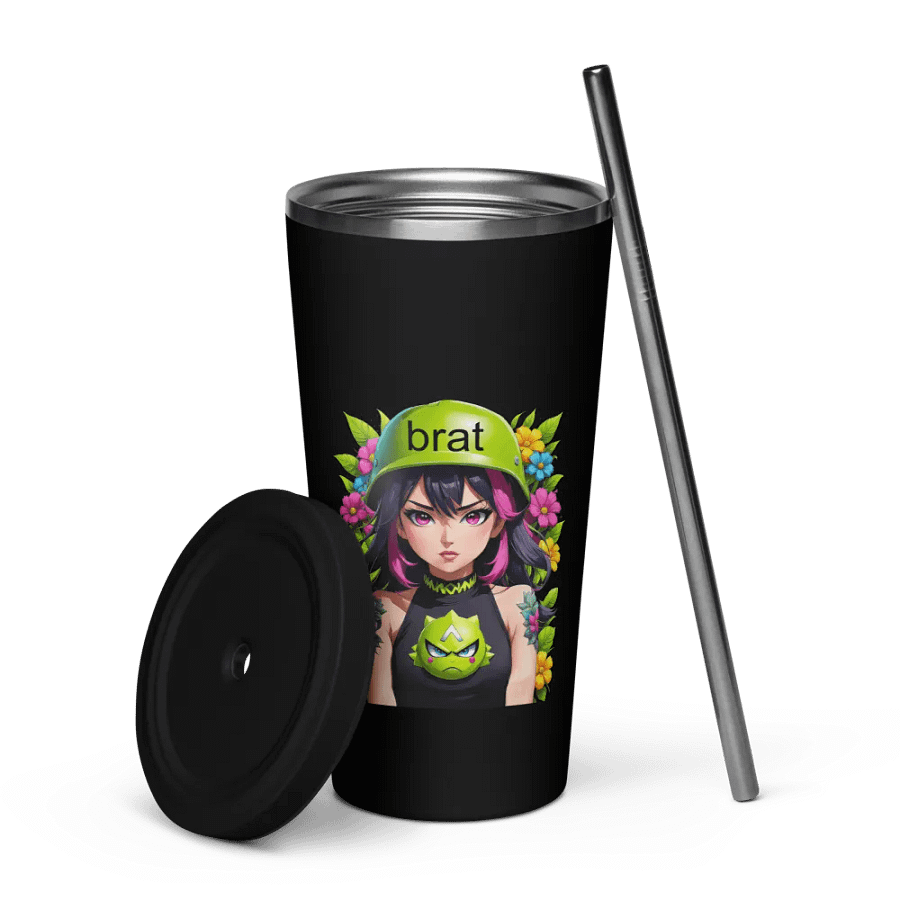 Brat 20 oz Tumbler Cup - Black - Insulated Tumbler with a Straw v6 product image (7)