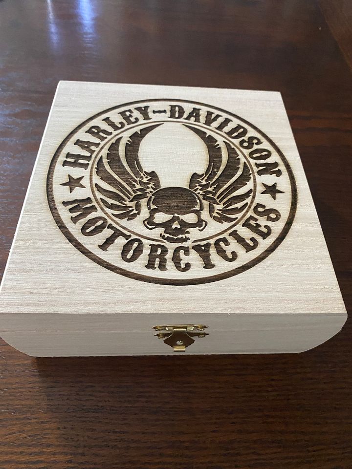 Wood Box Engraved with Harley-Davidson Logo. product image (2)