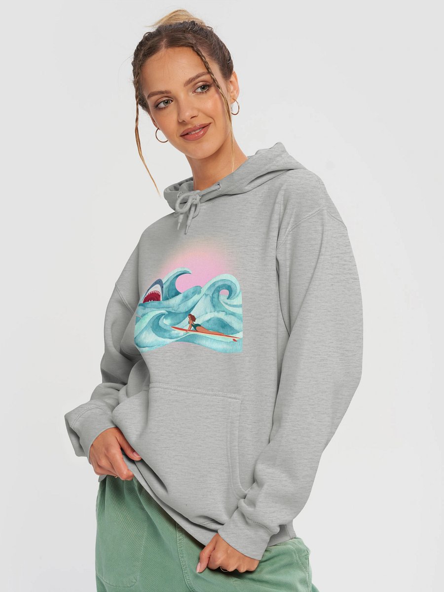 Retro Surfer & Shark Hoodie | Vintage Wave Rider with Bite product image (15)