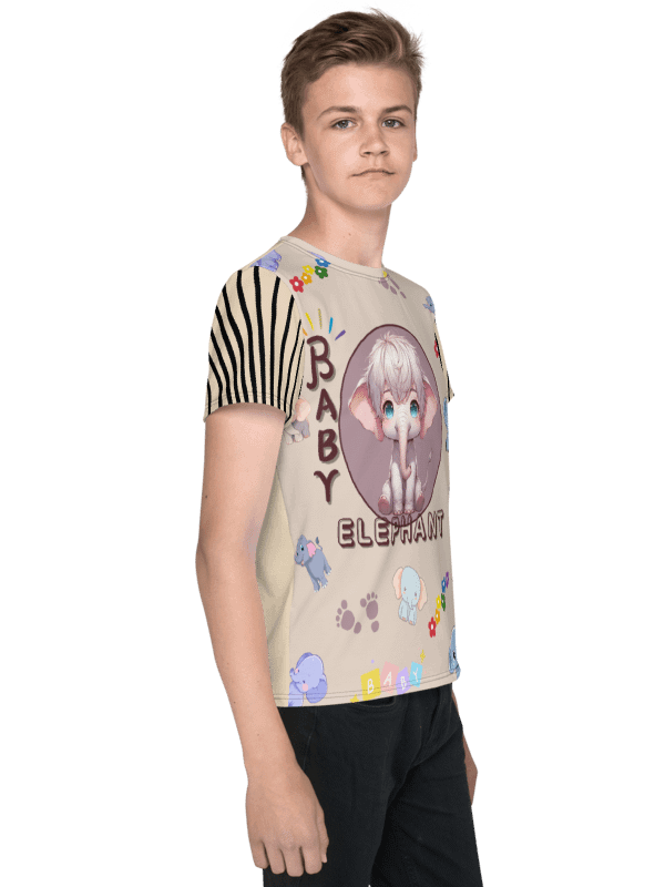 KIDS- GIRL TEE -BABY ELEPHANTS (Brown) - All-Over Print Youth Crew Neck T-Shirt product image (4)