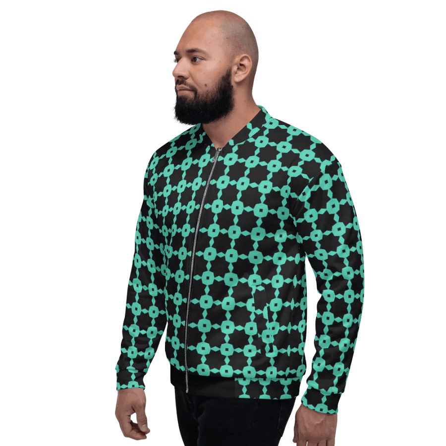 Abstract Neon Green Repeating Chain Pattern Unisex All Over Print Bomber Jacket product image (4)