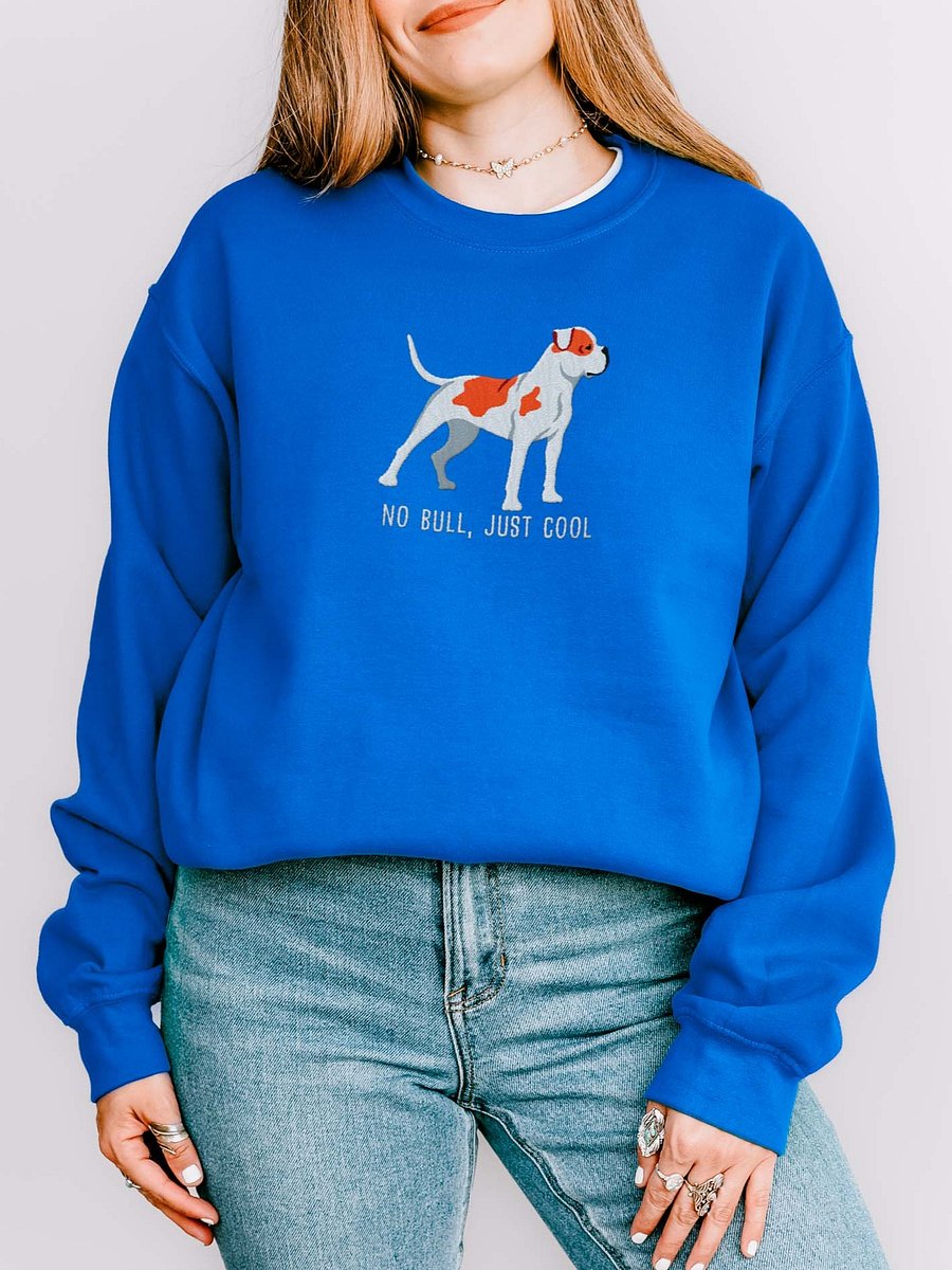 No Bull, Just Cool Sweatshirt (Embroidered) of an American Bulldog(Red & White) product image (2)