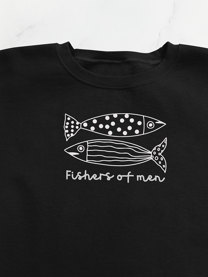 "Fishers of Men" Embroidered Unisex Sweatshirt – Matthew 4:19 Doodle Design product image (14)