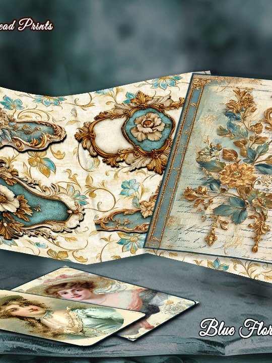$1 Deal Blue Floral Greeting Card Kit Digital Download product image (1)