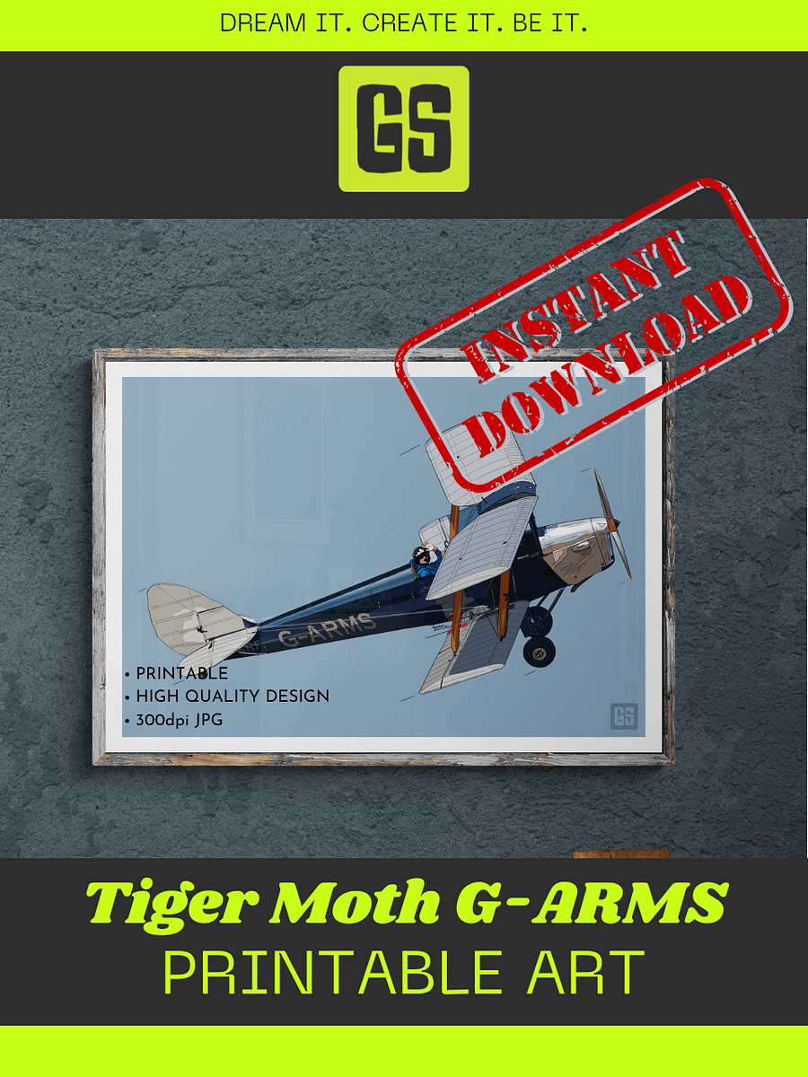 Tiger Moth G-ARMS Printable Aviation Wall Art with Blue & White Border Background product image (2)