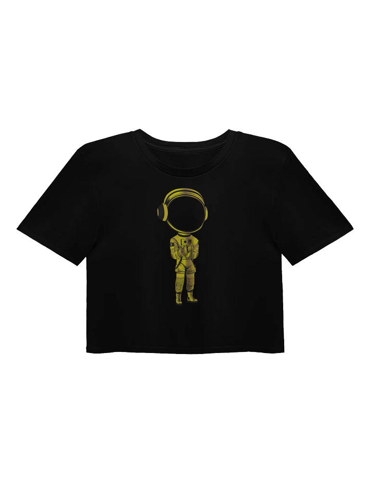 Ladies black cropped tee shirt with Gold Astronaut front product image (1)