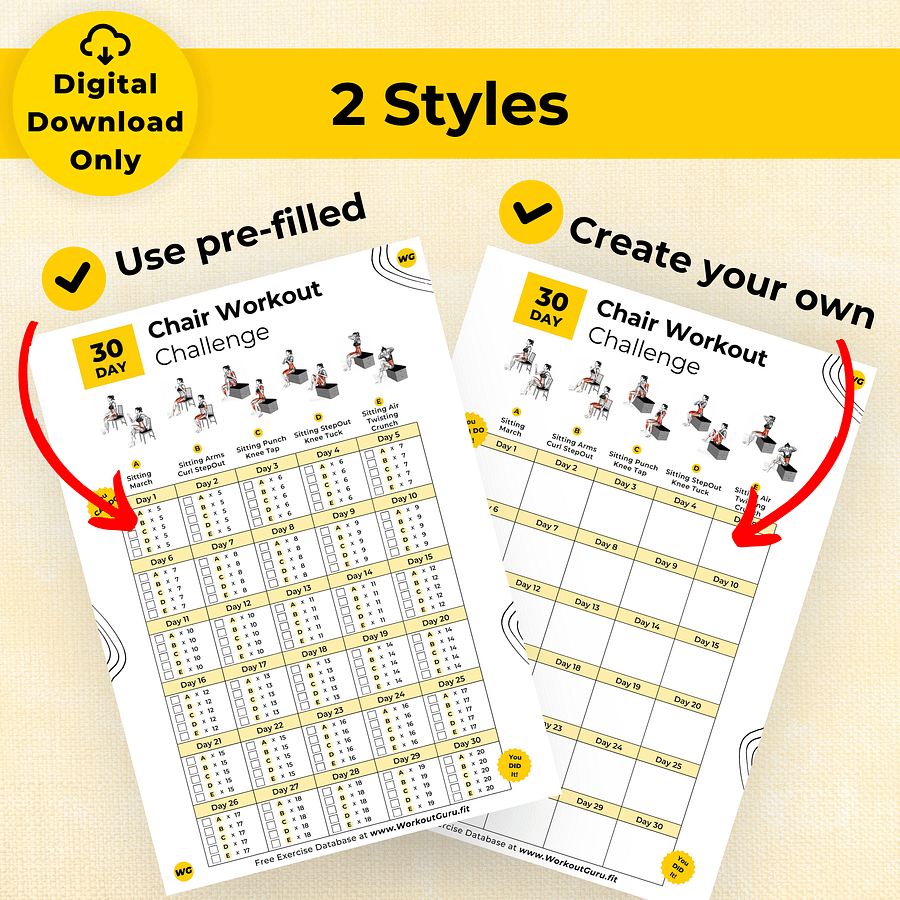 30 Day Chair Workout Challenge - Printable Workout Tracker product image (3)
