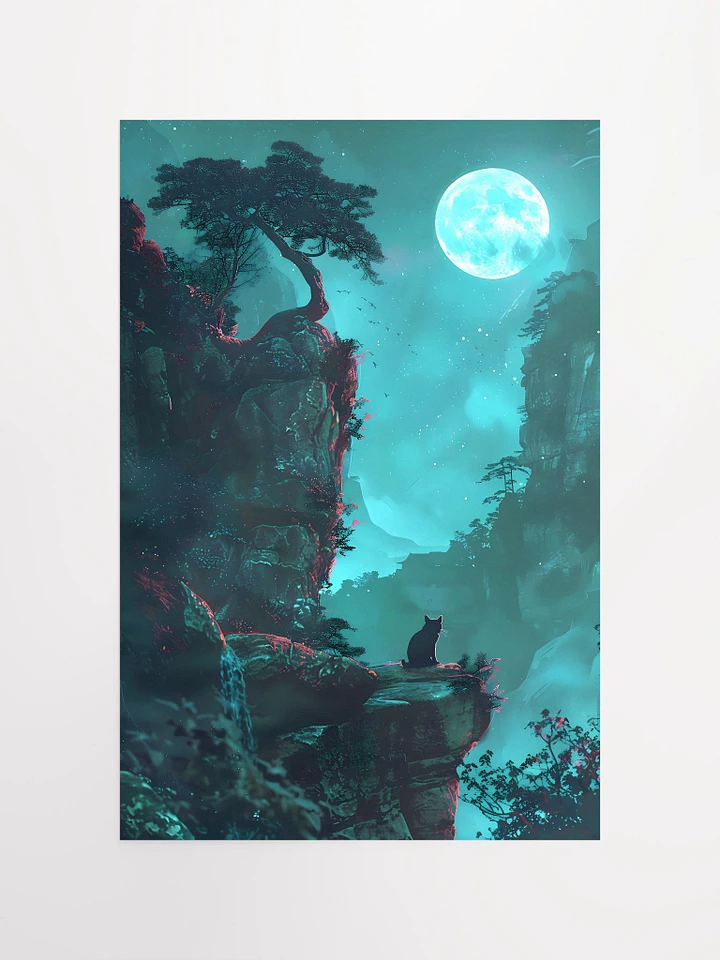 Mystical Cat Silhouette Under a Luminous Moon Fantasy Matte Poster product image (2)