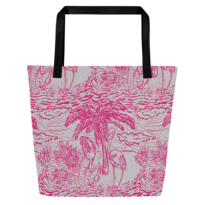Flamingo Fancy Toile Tote Bag | Pink on Grey | by Monique Faella Designs™ product image (1)