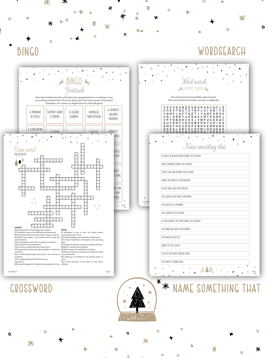 Sobriety Christmas Activity Book, Holiday Puzzles & Recovery Activities, Coloring Pages, Women Gift For Sober Support, Digital Printable PDF product image (4)
