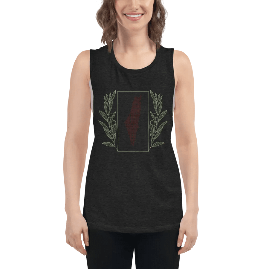 Olive Palestine Design Fitted Flowy Muscle Tank product image (20)