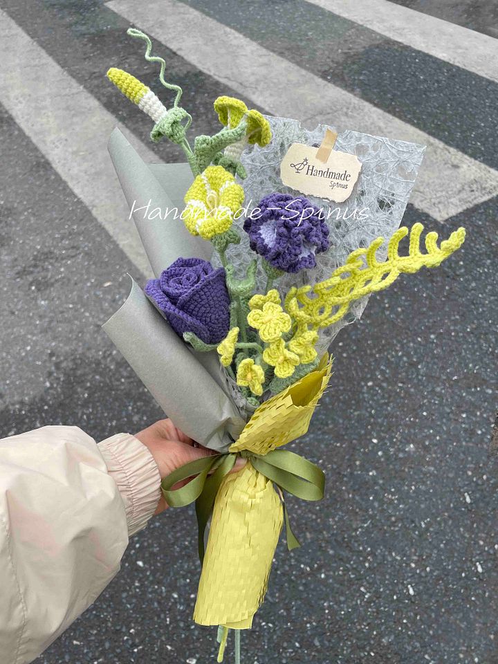 Purple & Yellow Interwoven Crochet Knit Bouquet product image (1)