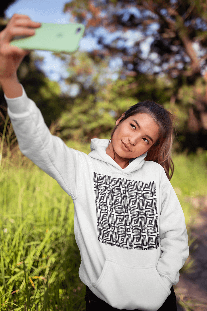 Abstract Monochrome Repeating Pattern Unisex Pull Over Hoodie product image (2)