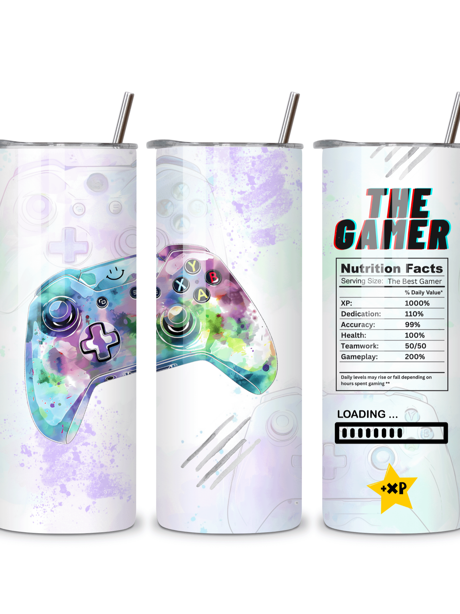 The Gamer 20oz Skinny Tumbler with Metal Straw – Fun Gaming Controller Design – Double-Walled Insulated Stainless Steel Tumbler for Hot & Cold Drinks, Gift for Gamers product image (4)