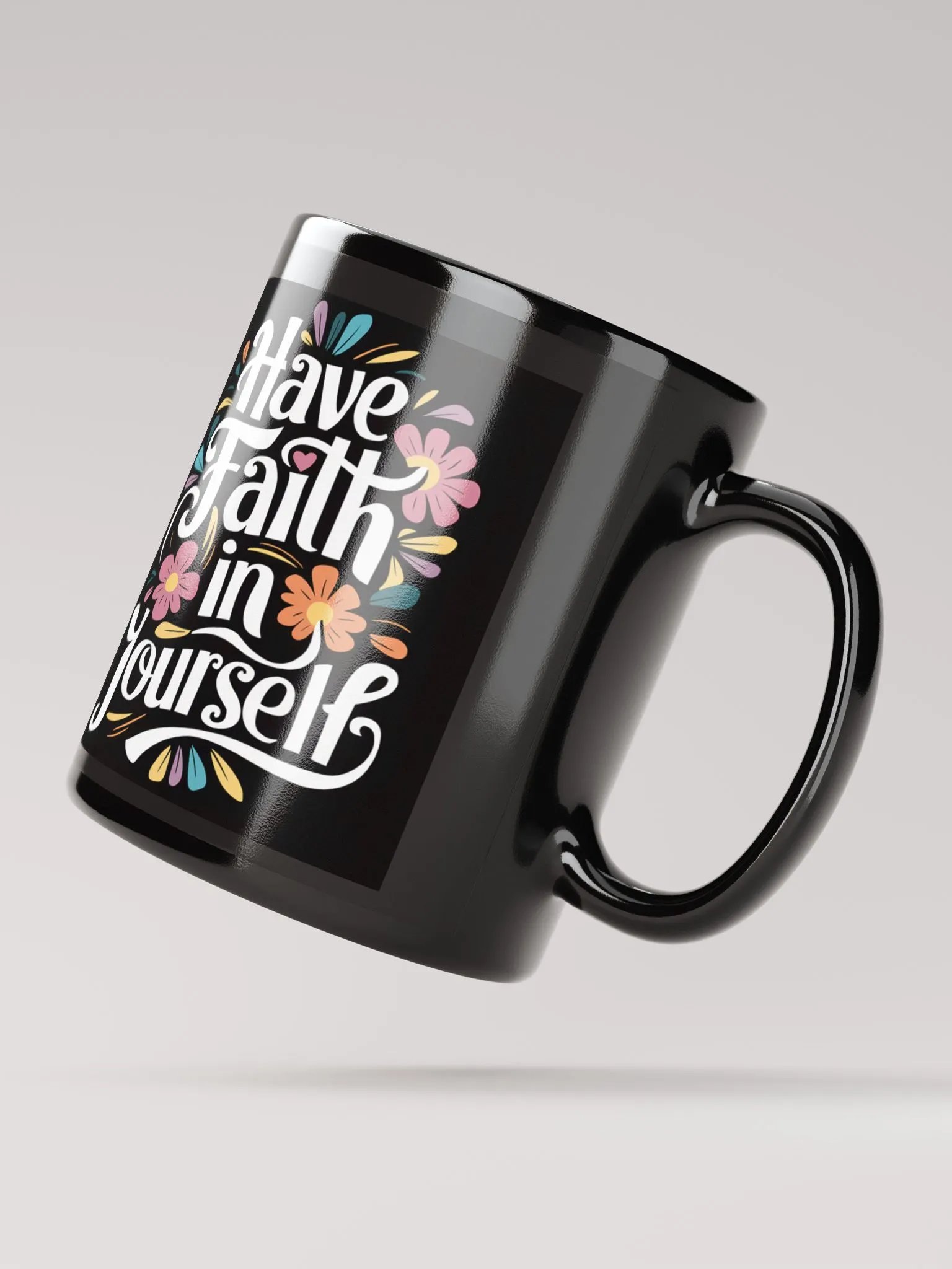 "Have Faith in Yourself" Floral #Motivational Mug - Black product image (2)