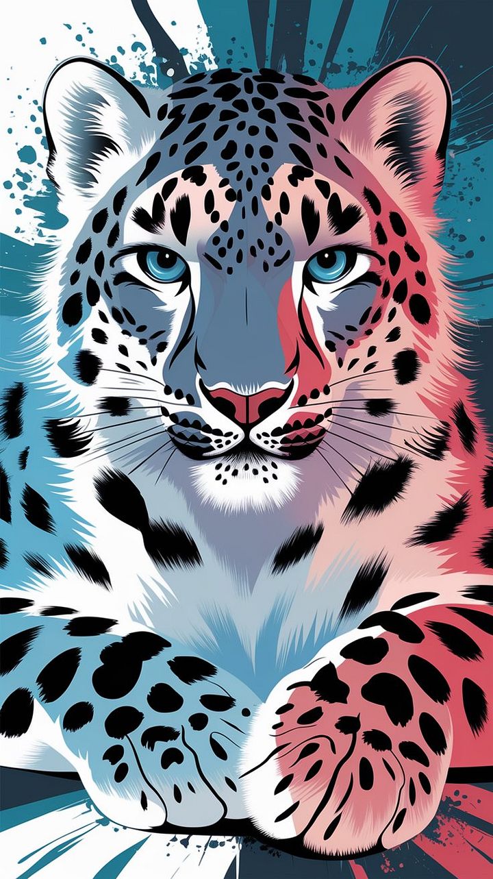Wall Art Cute Water color Snow Leopard: Digital Download product image (1)